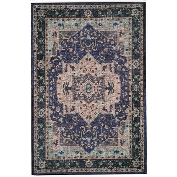 Moirang Blue Tones Traditional Nonslip Rug