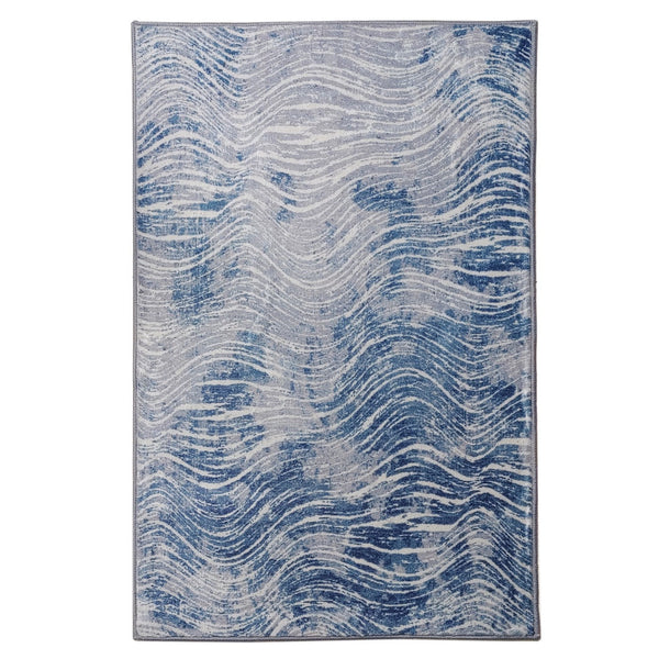 Shikhar Blue Modern Distressed Rug