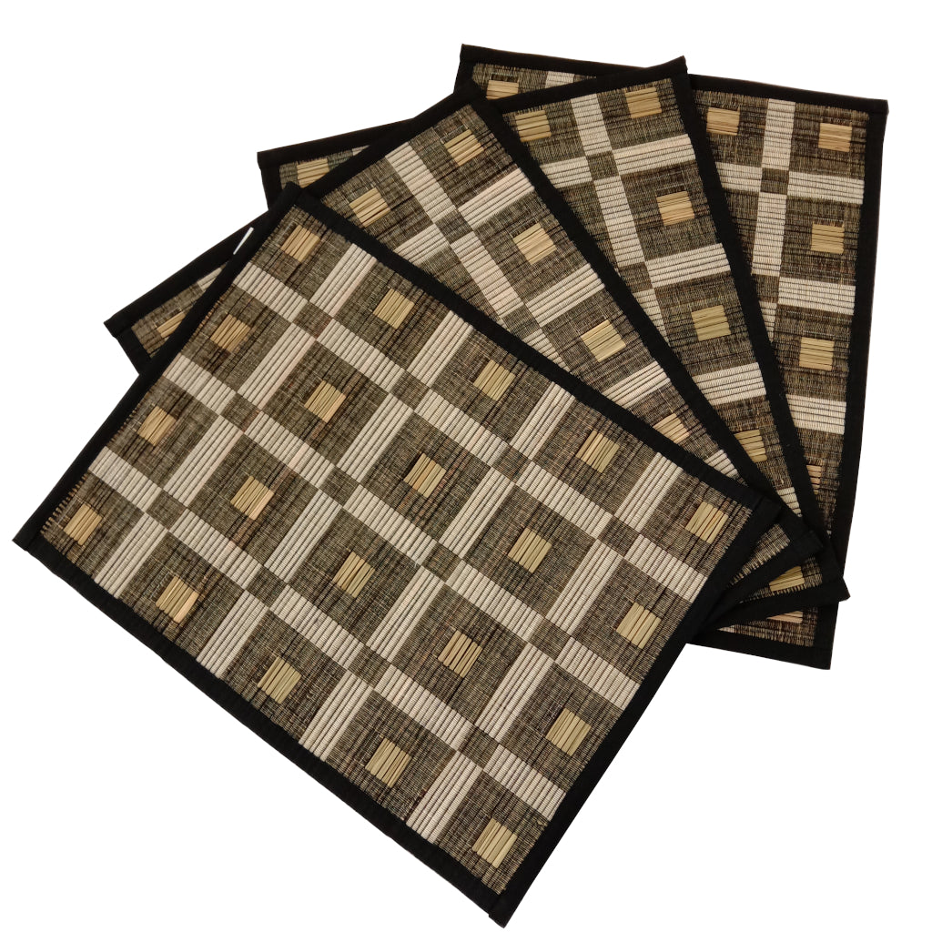 Set of 4 Squares Cotton and Straw Table Mats