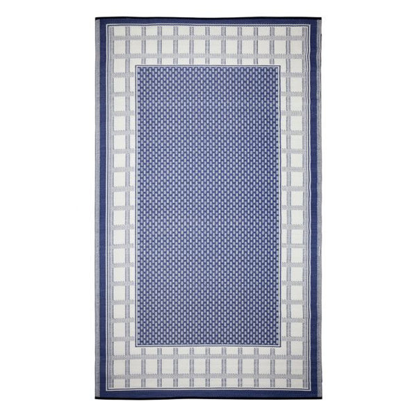 Europa Midnight Blue Geometric Recycled Plastic Reversible Outdoor Rug