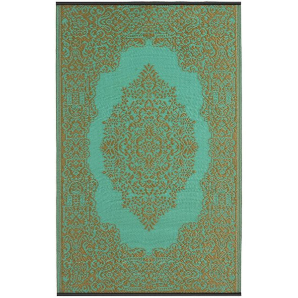 Istanbul Bronze and Aqua Traditional Recycled Plastic Outdoor Rug