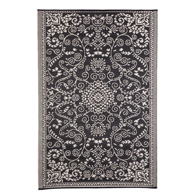 Murano Black and Cream Traditional Recycled Plastic Reversible Outdoor Rug