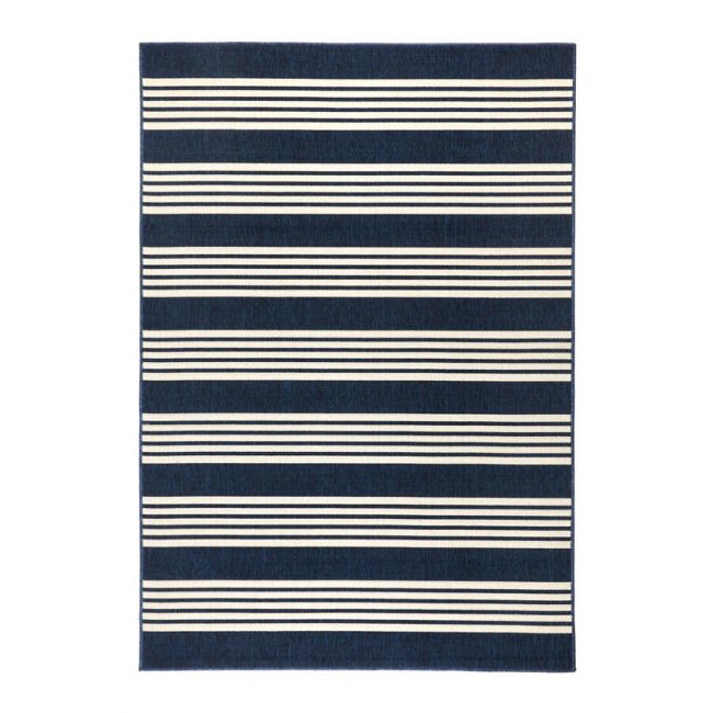 Mariona Blue Striped Polypropylene Outdoor Rug