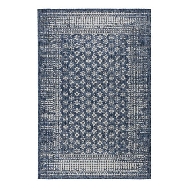 Pearl Blue Floral Distressed Polypropylene Outdoor Rug