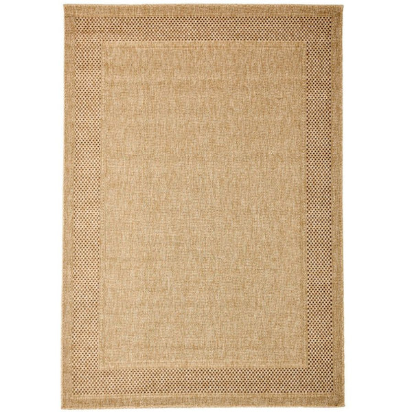 Sandy colored rug with minor threading in black