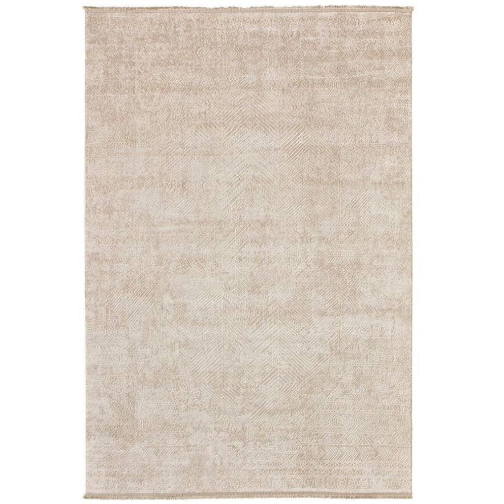 Beige area rug with subtle Geometric pattern 