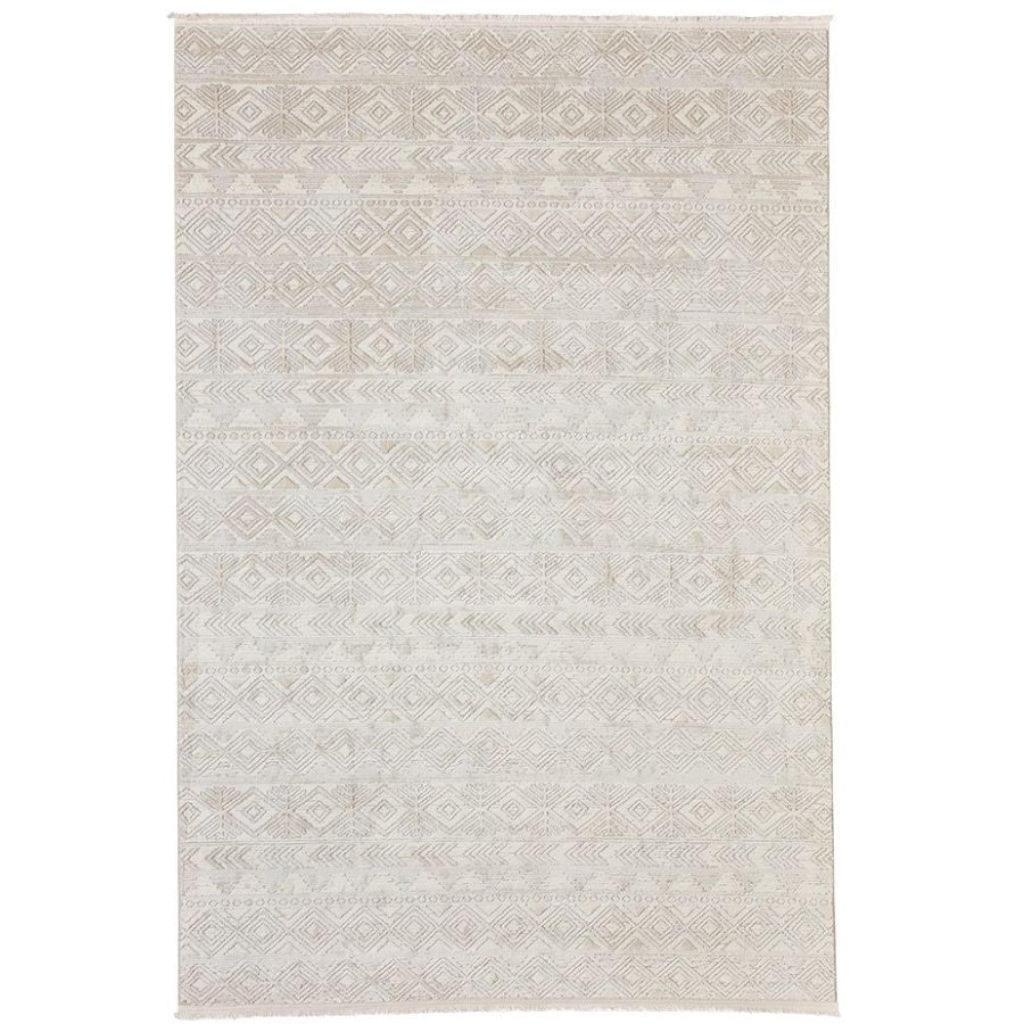 Beige area rug with geometric pattern with Grey hues.