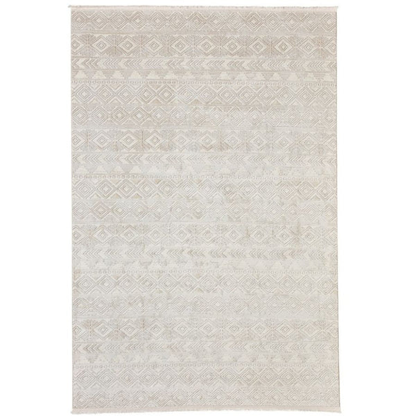 Beige area rug with geometric pattern with Grey hues.