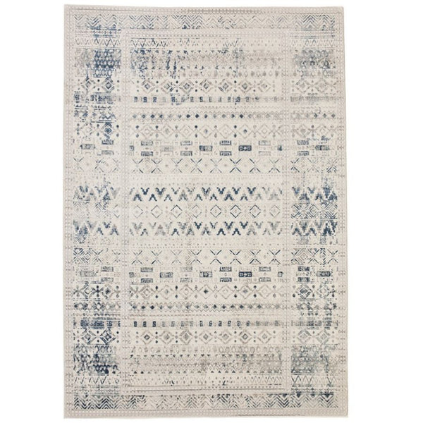 Light Grey Patterned rug with geometric design in Navy Blue
