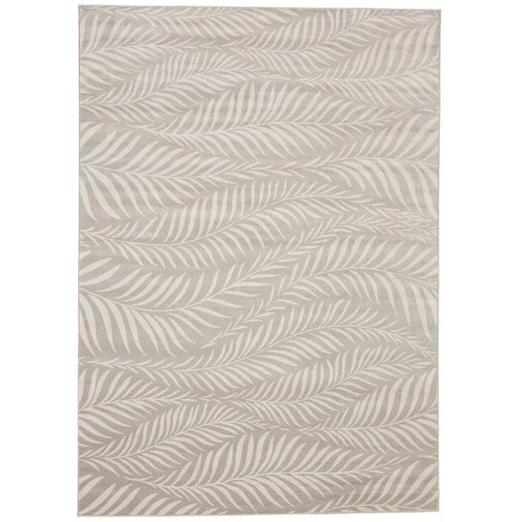 Textured light grey rug with leaf pattern
