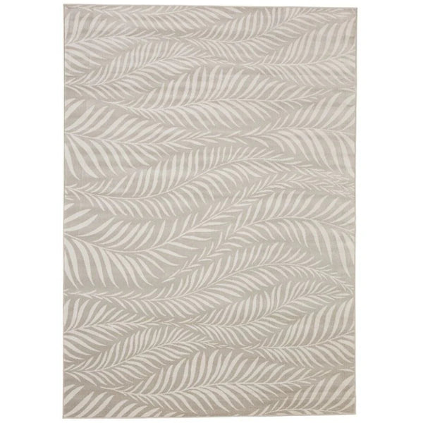 Textured light grey rug with leaf pattern