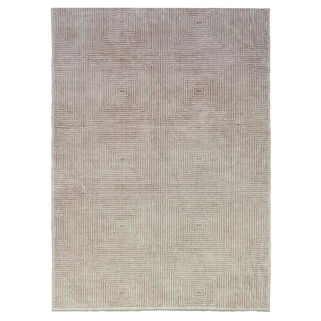 Rectangular area rug with geometric square patterns