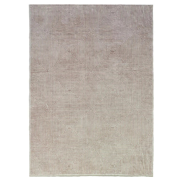 Rectangular area rug with geometric square patterns