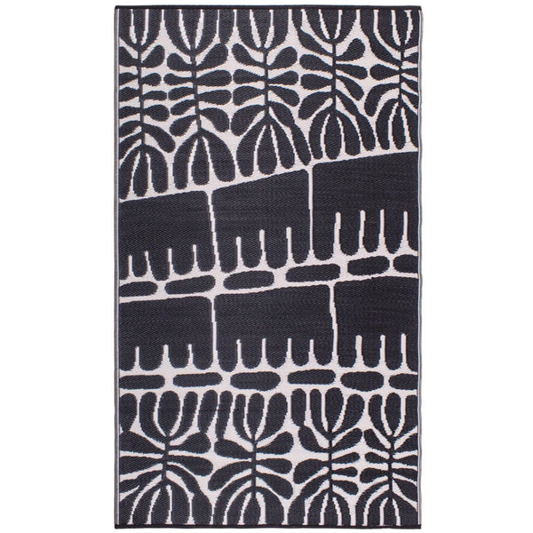 Black and white patterned rug on a white background