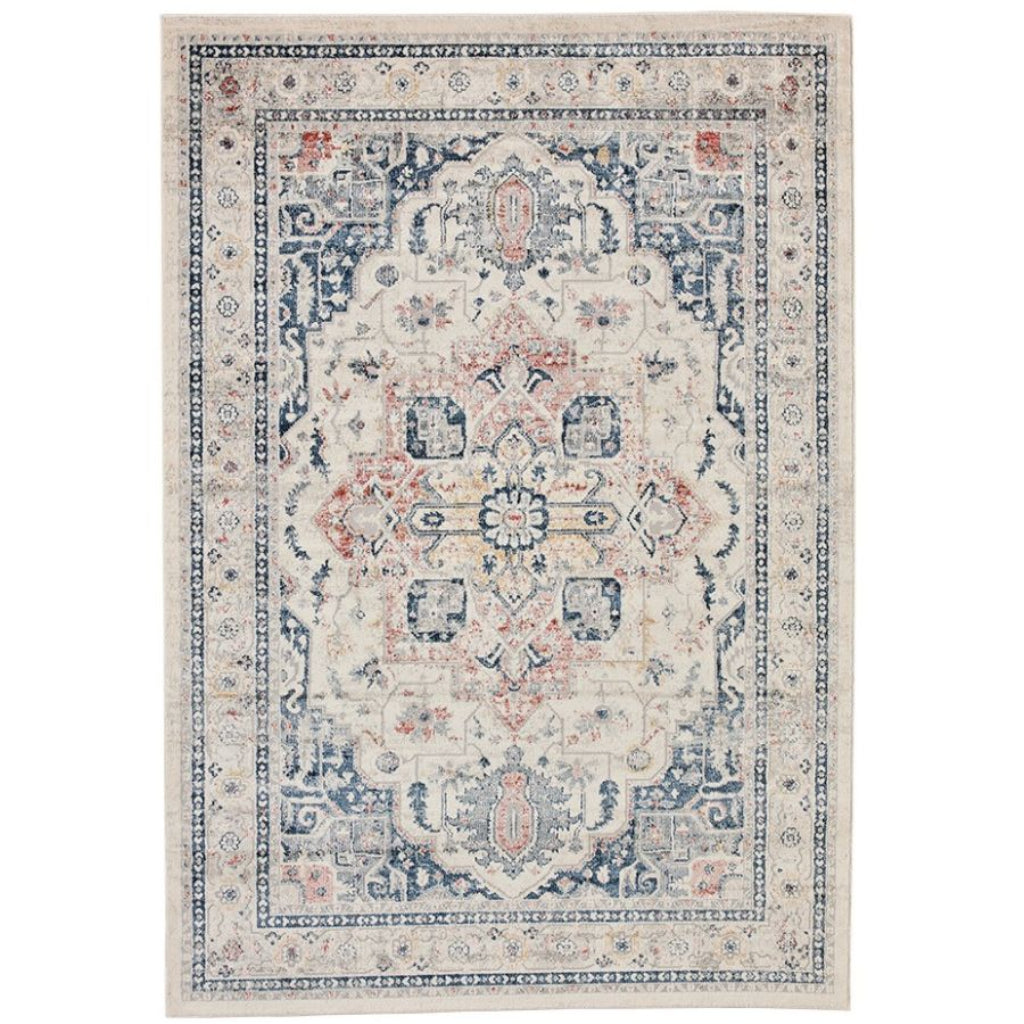 light grey and Blue Decorative rug with intricate pattern