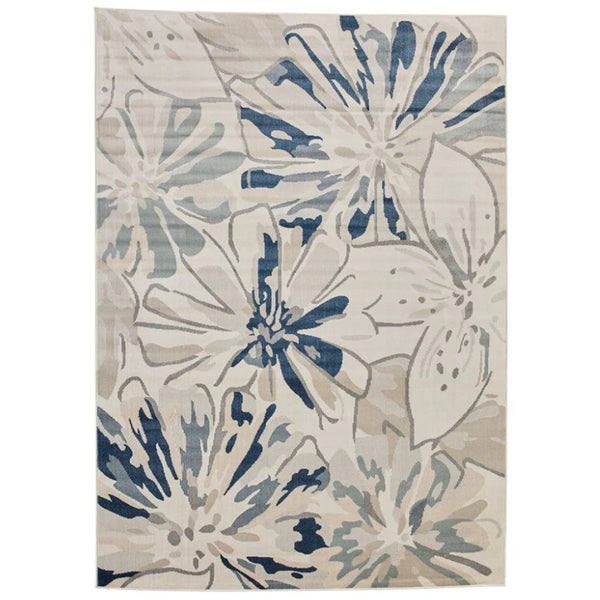 Floral patterned rug with blue and beige colors 