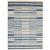 Rug with blue and beige striped pattern 