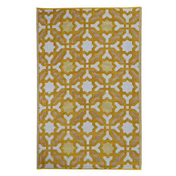 Geometric Yellow and white patterned rug 