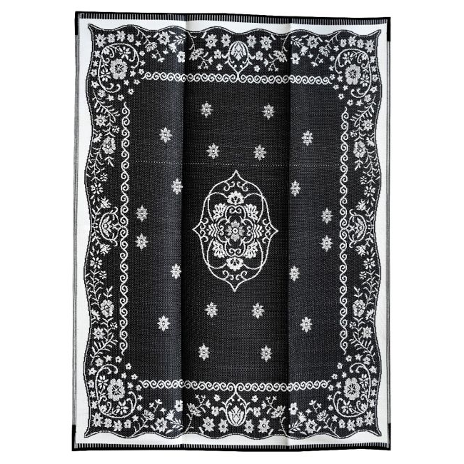 Oriental Black and White Traditional Waterproof Outdoor Rug