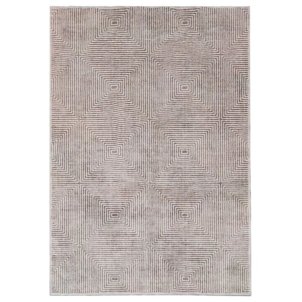Gray area rug with geometric square pattern