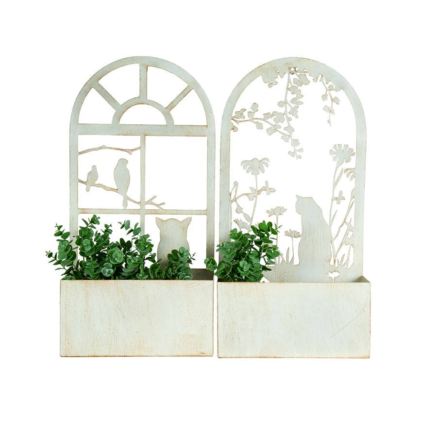 Laser-cut Cat Silhouette Wall Planter - Set of 2