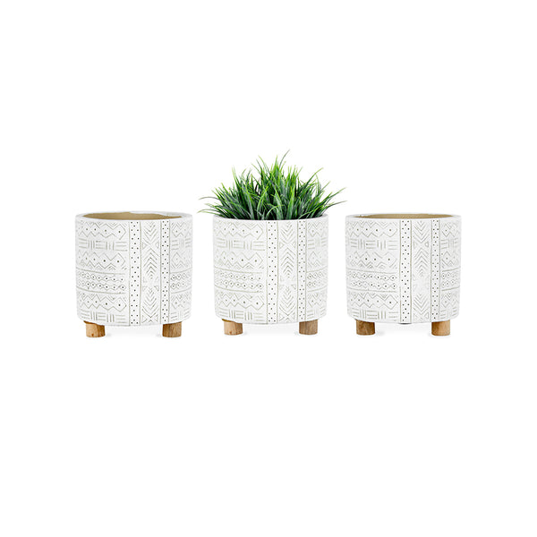 Hamptons Free Hand Round Pot Planter with Legs - Set of 3