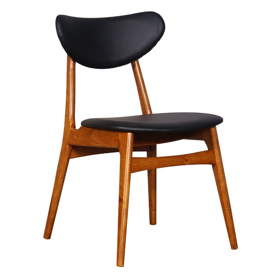 Falk Dining Chair - Teak stained Frame with Black Cushion PU back and seat