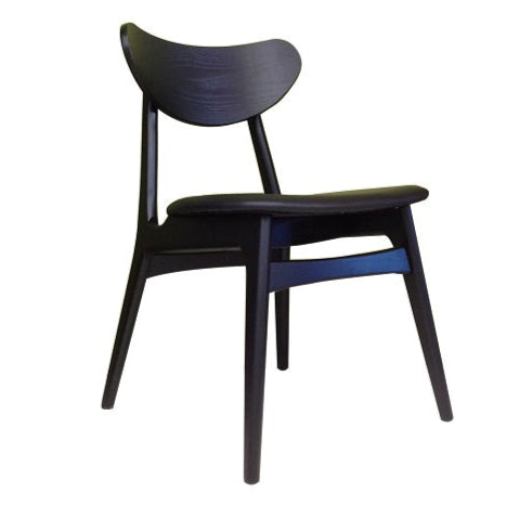 Fin Dining Chair - Black Hardwood Frame, Black PU seat