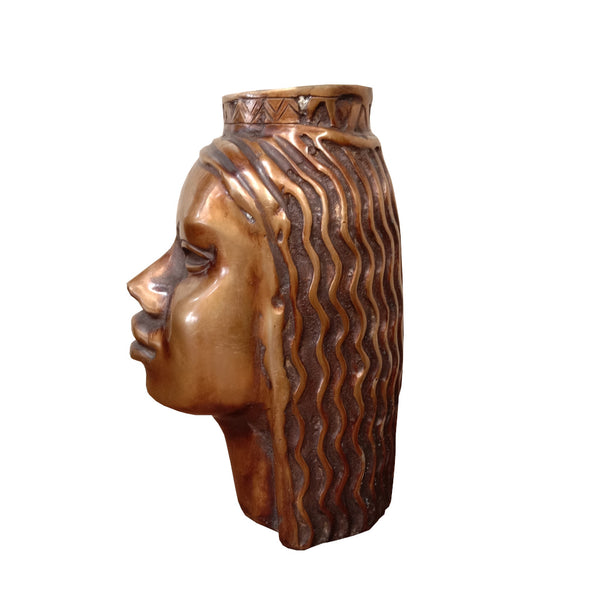 African Lady's Head Candleholder Brass