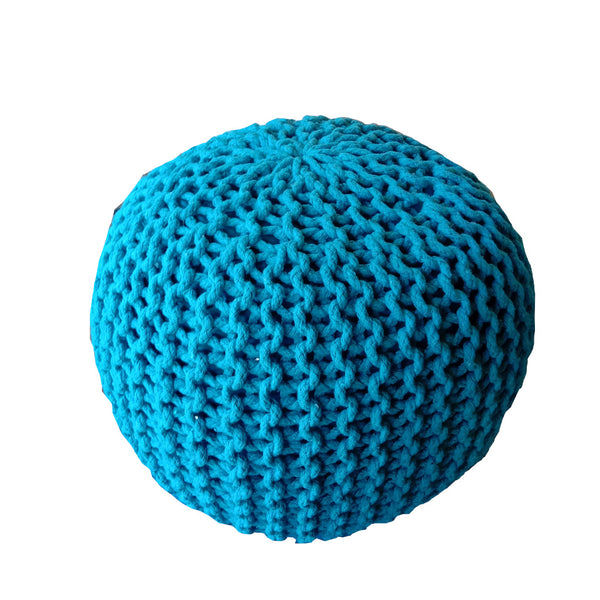 Plaited Pouf Ottoman Footstool- Blue