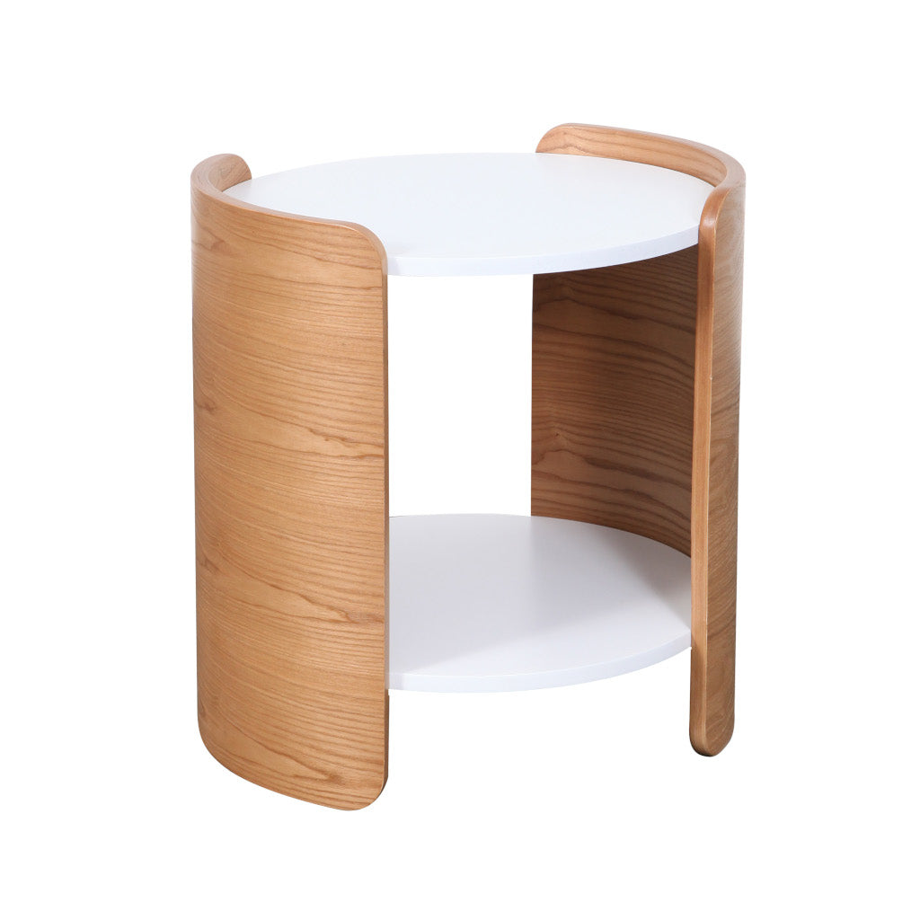 Malmo Round Lamp Table Natural with White Shelf