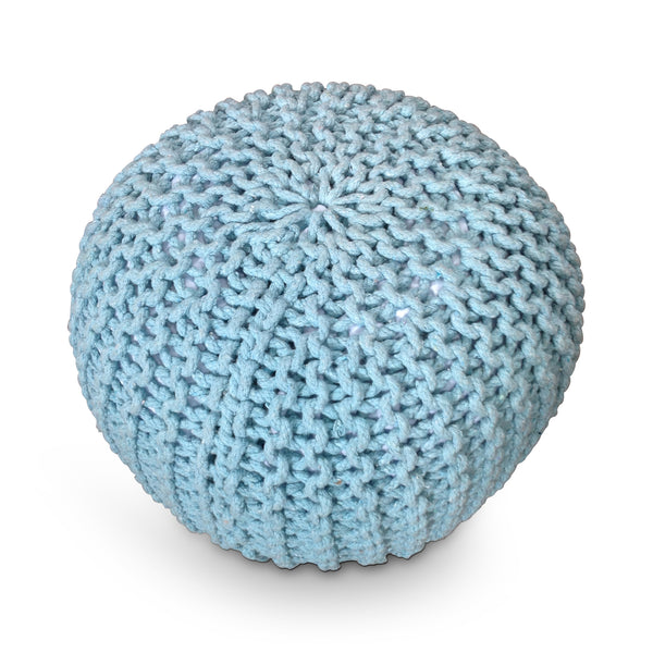 Plaited Pouf Ottoman Footstool - Light Blue