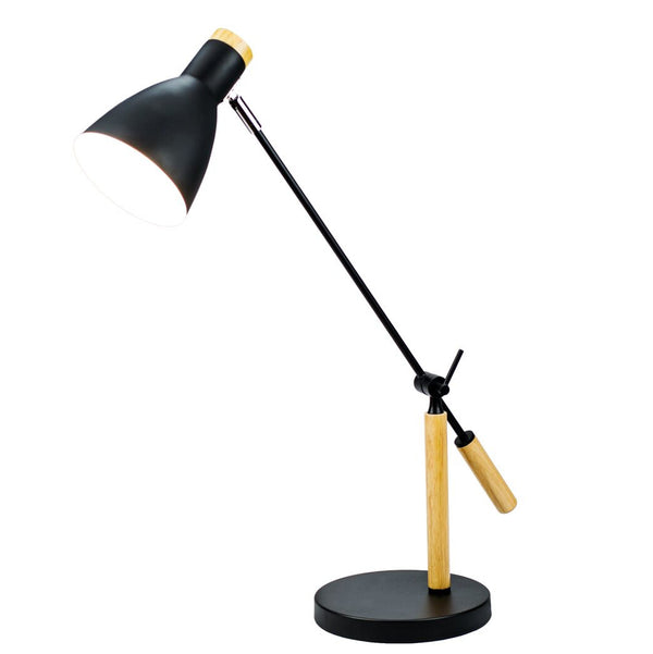 Scandi Stork Black metal and natural wood Table Lamp