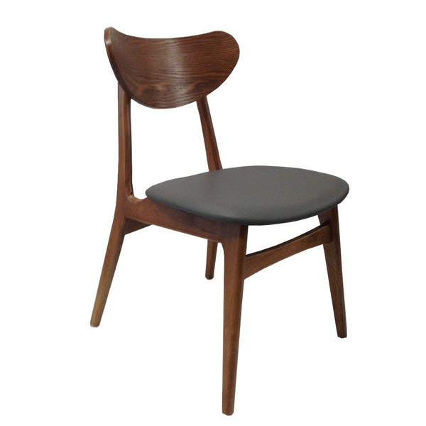 Fin Dining Chair - Teak colour Frame Grey padded PUSeat