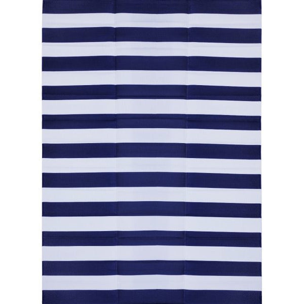Brittany Blue and White Stripes Recycled Plastic Outdoor Rug