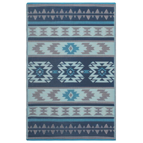 Cusco Tribal Blue Toned Recycled Plastic Reversible Outdoor Rug