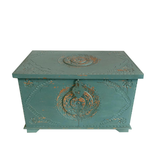 Drava Blue Wooden Trunk Box