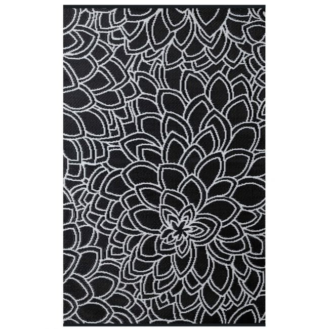 Eden Black And White Floral Recycled Plastic Outdoor Rug