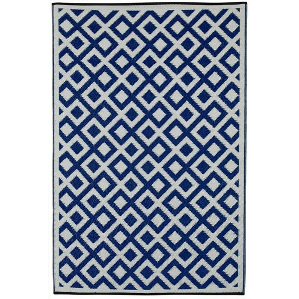 Marina Indigo Blue and White Modern Recycled Plastic Outdoor Rug