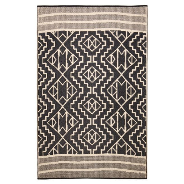 Kilimanjaro Beige and Black Tribal Recycled Plastic Outdoor Rug