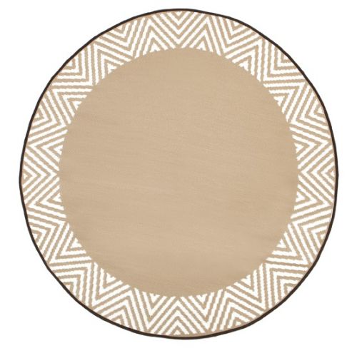 Olympia Beige and White Modern Recycled Plastic Round Outdoor Rug