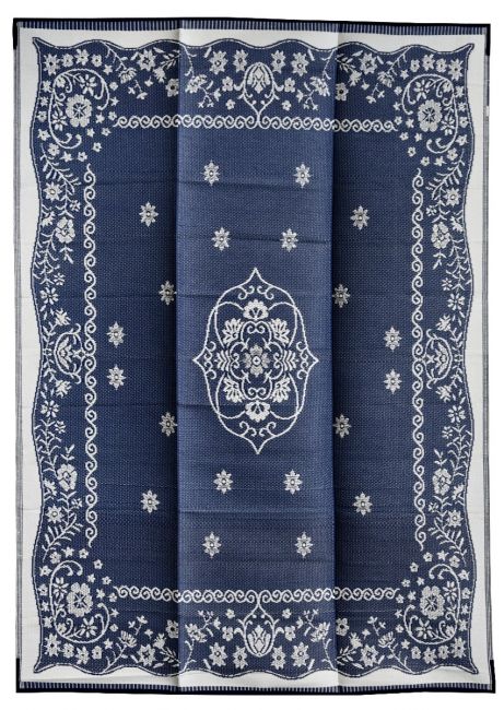 Oriental Blue and White Traditional Waterproof Outdoor Rug