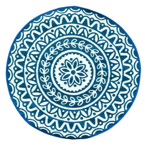 Pushpa Blue and White Floral Recycled Plastic Outdoor Rug 180cm Diameter