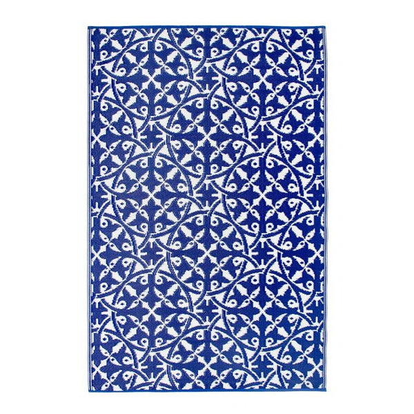 San Juan Blue and White Recycled Plastic Reversible Outdoor Rug