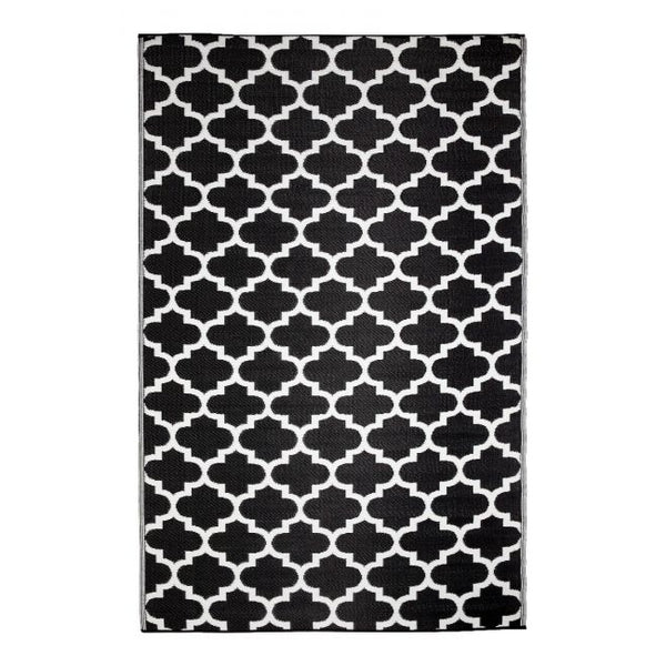 Tangier Black and White Recycled Plastic Outdoor Rug